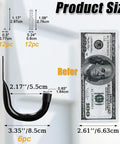 Beefy Heavy Duty Metal Wall Hooks Set Six Pack For Garage Organization And Storage, size comparison with screws and dollar bill