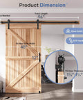 8 Ft Sliding Barn Door Hardware Kit With Straight Pulley Track For A Smooth Glide Like Butter And Quiet Operation, For 40 To 48 Inch Single Doors, Aluminum Frame, Black Powder Coat, Ball Bearing Rollers, Easy Install shown with dimensions