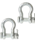 One Inch Galvanized Bolt Style Anchor Shackles Two Pack Rock Solid Towing Hardware With Eight Point Five Ton Working Load Limit, close-up view.