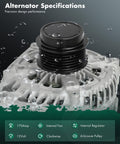 Close-up of Beefed Up 170A High Output Alternator Replacement For GM Trucks And SUVs 6-Groove CW Pulley model 14009