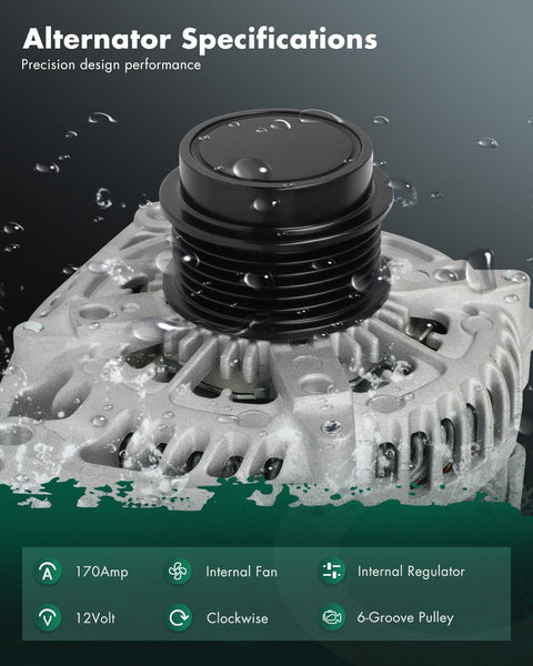 Close-up of Beefed Up 170A High Output Alternator Replacement For GM Trucks And SUVs 6-Groove CW Pulley model 14009