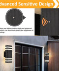Dope Black Aluminum Dusk To Dawn Outdoor Wall Lights 4 Pack Up And Down Exterior Fixtures next to a front door, weatherproof design