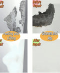 Before and after repair comparison using Fast Dry Wall Repair Paste Kit With Scraper For Quick Hole And Crack Patches, Easy Home Wall Fixes.