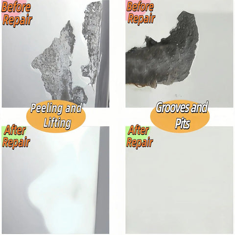Before and after repair comparison using Fast Dry Wall Repair Paste Kit With Scraper For Quick Hole And Crack Patches, Easy Home Wall Fixes.