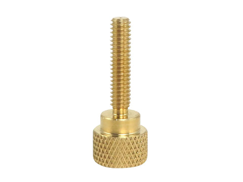 Solid Brass Diamond Knurled Thumb Screw 8X32 By Three Quarter Inch showing detailed knurled head and threaded shaft.