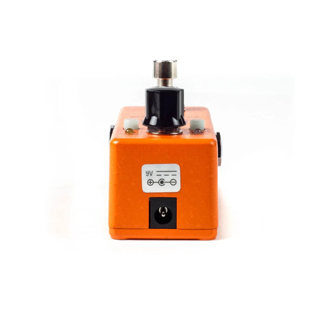 Orange Phase 95 Mini Phaser Pedal With 45 90 Switch, Ultra Compact Half Size Footprint, back view showing power input