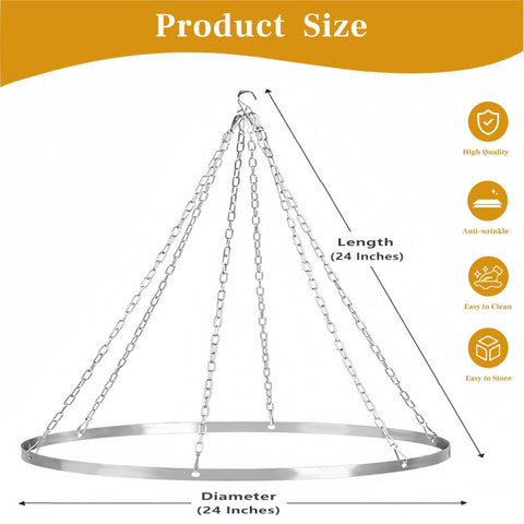 24 Inch Hoop Ceiling Draping Kit For Weddings And Events, stainless steel canopy with measurement details and features