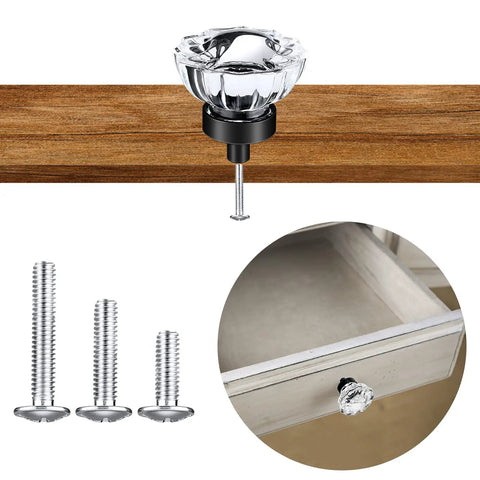 12 Pack Crystal Cabinet Knobs 35 Millimeter Matte Black Vintage Glass Drawer Knobs Decorative Dresser Drawer Pulls Handles Furniture Hardware For Kitchen Cupboard Wardrobe Bedroom Bathroom shown unassembled with screws