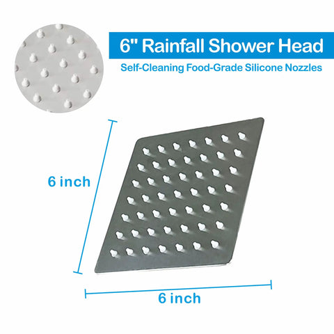 6 Inch High Pressure Rainfall Shower Head With Handheld, Stainless Steel Square Chrome Shower Head, ultra thin design
