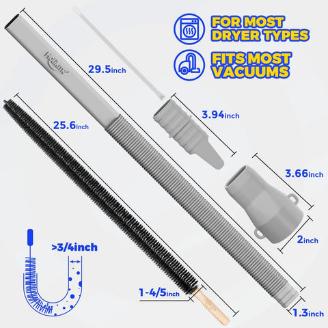 Dryer Vent Cleaner Kit 2 Piece Upgrade Pro Grade Quick Lint Removal And Airflow Restore with vacuum hose and coil brush