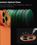 Snap On Variable ND Filter For iPhone 17 Pro And Pro Max Ultra Lightweight 11.2g Deco Mount Reduces Light For Smooth Motion Gimbal Ready AGC Glass 28 Layer Coating ND 2 To 32 on orange phone with coating layers