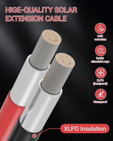 10 AWG Solar Extension Cable 30 Ft With Waterproof Male And Female Connectors For Home Marine And RV Solar Setups with XLPO Insulation