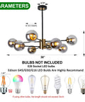 Modern 8 Light Glass Globe Sputnik Chandelier In Black And Gold E26 Base Pendant