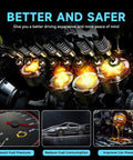 Internal view of engine combustion with icons for boosting fuel pressure, reducing fuel consumption, and improving car power.