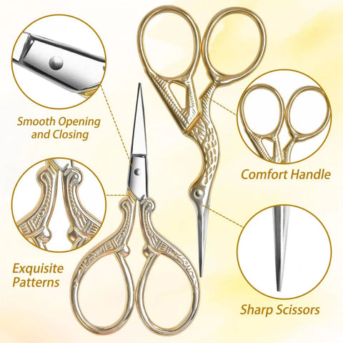 Stainless Steel Embroidery Scissors Set 2 Pcs 3.6 Inch Gold Tone Small Shears For Sewing Crafting Needlework Thread Cutting