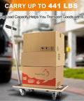 Premium Heavy Duty Rectangular Wood Platform Dolly With Handle For Moving Furniture carrying boxes with a solid frame and 441 lb capacity.