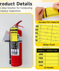 50 Pack PVC Fire Extinguisher Monthly Inspection Tags 4.7 by 2.3 Inches with wire and marker on red extinguisher