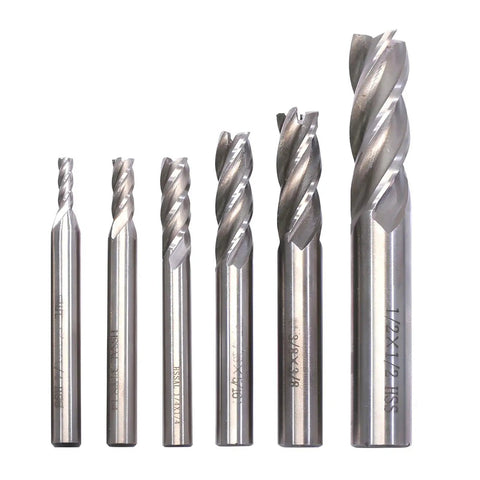 Pro Grade HSS Square Nose End Mill Set With 4 Flute Straight Cutters, 6 Imperial Sizes From One Eighth To One Half Inch for metalworking
