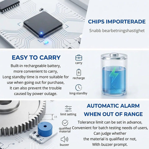Real Deal Gold And Silver Purity Tester with 0.01g to 0.001g accuracy, highlighting chip and battery features