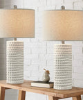 Modern 24.5 Inch Ceramic Table Lamp Set Of 2 With White Shades Farmhouse End Table Lamps For Living Room Bedroom Dorm Office Or Study Vibe Cozy Nightstand Lights