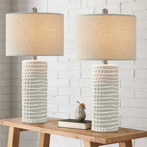 Modern 24.5 Inch Ceramic Table Lamp Set Of 2 With White Shades Farmhouse End Table Lamps For Living Room Bedroom Dorm Office Or Study Vibe Cozy Nightstand Lights