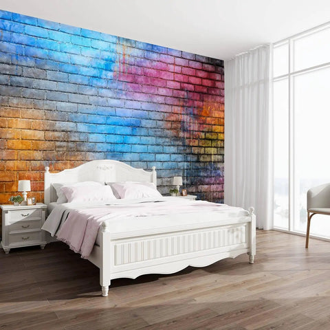 Peel And Stick Graffiti Wallpaper Roll 144 Inch Wide By 100 Inch High Self Adhesive Colorful Wall Mural For Living Room Decor Easy To Align With Lined Panels And Four Tenths Inch Overlap in modern bedroom.