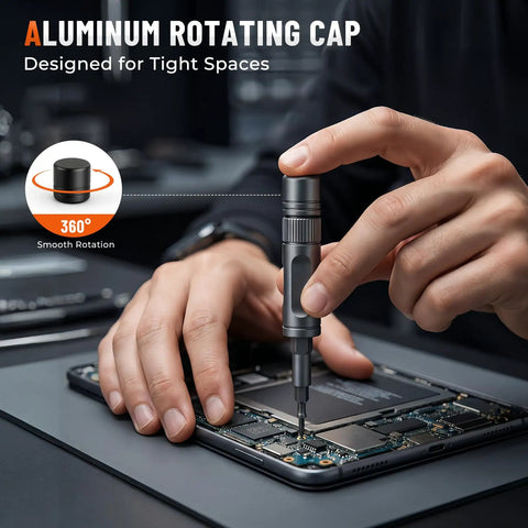 66 In 1 Magnetic Ratchet Screwdriver Set With S2 Steel Bits used for electronics repair with aluminum rotating cap.