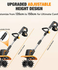 Upgraded Cordless Garden Tiller With Dual 2.0Ah Batteries, adjustable height, 9-inch width, lightweight orange power tool