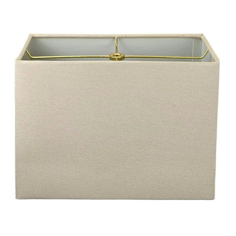 Front view of Rectangle Hardback Lamp Shade in Linen Beige Fabric with Off White Styrene Lining, casual elegance for lamps.