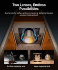Pro Grade Ultra UV Glass Engraver showing dual lenses for surface and inner engraving inside the machine enclosure