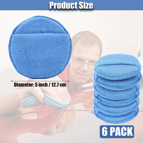 Microfiber Wax Applicator Pads With Finger Pocket For Car Waxing, Polishing, And Detailing, 5 Inch Foam Buffing Pads, 6 Pack