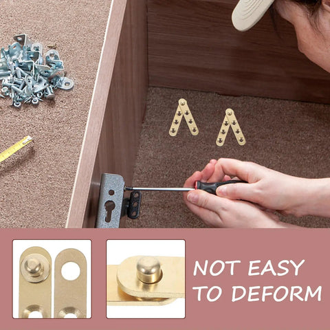 Person installing two pairs copper invisible door pivot hinges for cabinets and windows, shown with additional hardware.