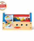 Take Along Tool Kit Wooden Construction Toy Set For Little Builders With 24 Pieces in package, showing hammer and colorful tools