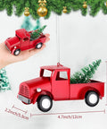 3 Pack Vintage Red Truck Ornaments With Mini Christmas Trees Handcrafted Metal Car Model Holiday Decor Each 4.7 Inch Retro Vibe