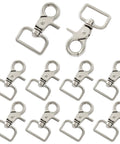 Ten silver metal lobster-claw swivel snap hooks with trigger clasps for keychains
