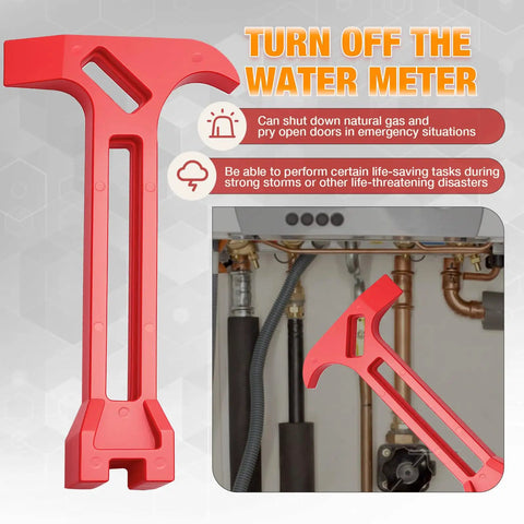 4 In 1 Emergency Tool Quick Gas And Water Shut Off Wrench, Non Sparking Pry Bar, Earthquake Survival Gear in vibrant red.
