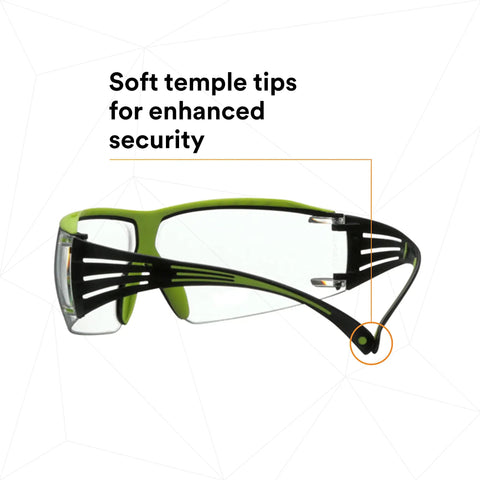 SecureFit 400X Safety Glasses With Anti Fog And Anti Scratch Clear Lenses ANSI Z87 Rated Green And Black Frame Side View