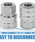 No-Fuss 1/4 Inch Pressure Washer Quick Connect Fittings Stainless Steel Adapter With 1/4 Inch Quick Disconnect Socket To 1/4 Inch NPT Female Coupler Up To 5000 PSI, two adapters