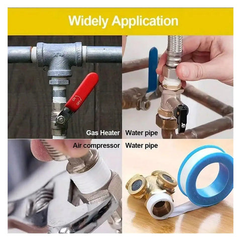 Premium Raw Thread Sealing White Teflon Tape With Pure Oil Free Formula For Tight Fitting Pipe Connections applied on various fittings.