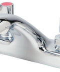 4 Inch Centerset Bathroom Faucet With Lever Handles In Polished Chrome on white background, side angle view