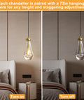 Brass Raindrop Pendant Light Fixture For Kitchen Island And Dining Room illuminated and non-illuminated in bedroom setting