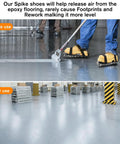 Epoxy Floor Spiked Shoes Fully Assembled With Three Quarter Inch Short Spikes For Gunite And Garage Floor Overlays in use