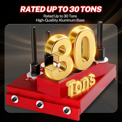 30 Ton Hydraulic Shop Press Support Block Plate Kit With Adjustable Columns For Stable Wheel Bearings Hubs Bushings And Suspension Components Heavy Duty Fit For Automotive And Shop Use Durable Steel Construction With Easy Setup, red aluminum base