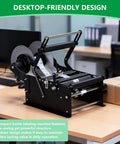 Wultek Manual Bottle Labeling Machine Compact Desktop Sticker Applicator showcasing space-saving design on a workspace.