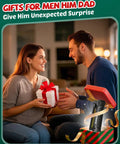 Couple exchanging a gift containing a Rechargeable LED Work Light With Magnetic Base 360 Degree Rotation 5 Modes Foldable Portable Grill And Workshop Light For DIY Car Tools 4 Pack Black Set.