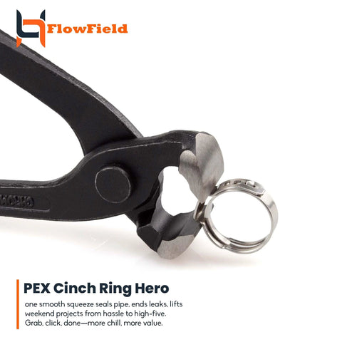 10 Inch Ear Clamp Pliers High Leverage Carpenter Pincer Nail Puller End Cutting PEX B Clamp Pliers in action on clamp ring