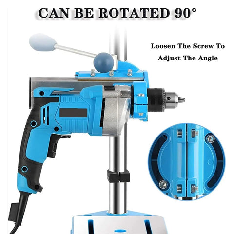 Heavy-Duty Drill Press Stand With 90 Degree Rotatable Base And 80mm Stroke For Precision Woodworking with adjustable angle feature.