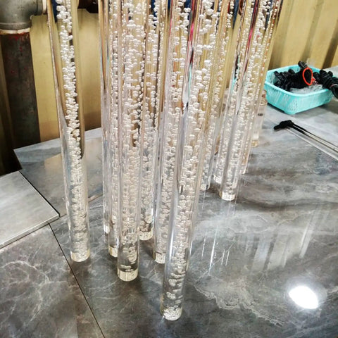 Slick Clear Acrylic Stair Handrail With Glossy Gold Brackets For Modern Homes And No Sweat Non Slip Grab Bar Kit Along Super Sturdy Wall Mounted Safety Rails For Tight Foyer Entries with decorative bubbles.