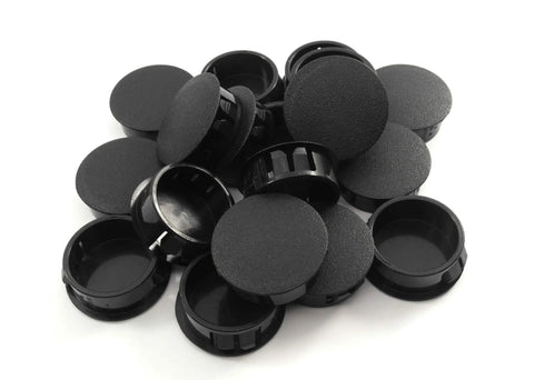 Black Nylon Hole Plugs For 1 1/8 Inch Holes With Locking Tabs Snaps Into Place Slightly Domed Textured Head Expanding Wings Lock To Sides 6 Pack