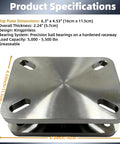 Heavy Duty Bearing Turntable Plate 5500 Lb Rating Greaseable Kingpinless Design for Workstations, 6.3x4.53 Inches, top view
